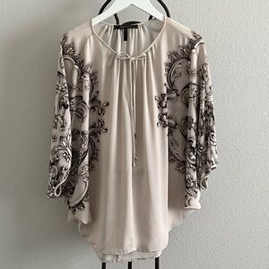 BCBGMaxAzria Cream and Black Patterned Blouse